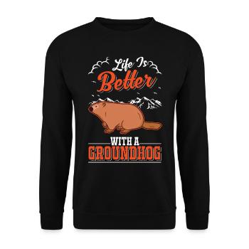 Life is better with a Groundhog Marmot - Unisex Sweatshirt - black - Front - Alina (178cm) & Michal (187cm)