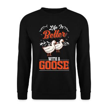 Life is better with a Goose Goose Breeder Goose - Unisex Sweatshirt - black - Front - Alina (178cm) & Michal (187cm)