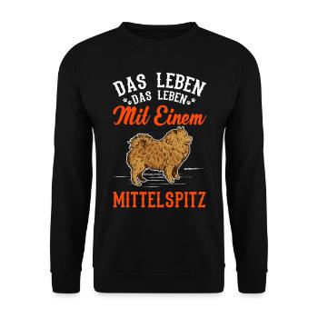 Das Leben ist besser mit einem Mittelspitz - Unisex Pullover - Schwarz - Vorne - Alina (178cm) & Michal (187cm)