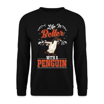Life is better with a Penguin Pinguin - Unisex Pullover - Schwarz - Vorne - Alina (178cm) & Michal (187cm)