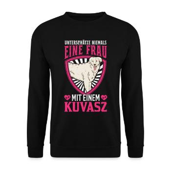 Kuvasz Besitzerin Ungarischer Kuvasz Frau - Unisex Pullover - Schwarz - Vorne - Alina (178cm) & Michal (187cm)