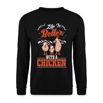 Life is better with a Chicken Landwirt Hühner - Unisex Pullover - Schwarz - Vorne - Alina (178cm) & Michal (187cm)