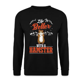 La vie est meilleure avec un Hamster Hamster Golden Hamster Hamster - Sweat-shirt Unisexe - noir - Devant - Alina (178cm) & Michal (187cm)