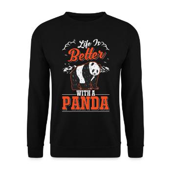 Life is better with a Panda - Unisex Sweatshirt - black - Front - Alina (178cm) & Michal (187cm)