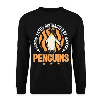 Easily distracted by Penguins Pinguin - Unisex Pullover - Schwarz - Vorne - Alina (178cm) & Michal (187cm)