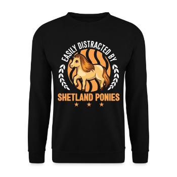 Easily distracted by Shetland Ponies Shetty - Unisex Pullover - Schwarz - Vorne - Alina (178cm) & Michal (187cm)
