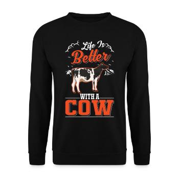 Life is better with a Cow Cattle Breeder Cows Cow - Unisex Sweatshirt - black - Front - Alina (178cm) & Michal (187cm)