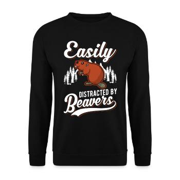 Easily distracted by Beavers Beaver - Unisex Sweatshirt - black - Front - Alina (178cm) & Michal (187cm)