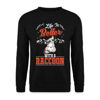 Life is better with a Raccoon Waschbär - Unisex Sweatshirt - black - Front - Alina (178cm) & Michal (187cm)
