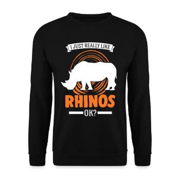 I just really like Rhinos Rhinozeros Nashorn - Unisex Pullover - Schwarz - Vorne - Alina (178cm) & Michal (187cm)