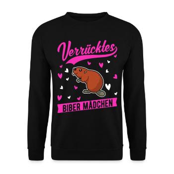 Verrücktes Biber Mädchen - Unisex Pullover - Schwarz - Vorne - Alina (178cm) & Michal (187cm)