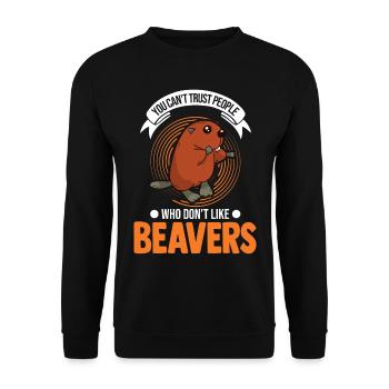 Biber Geschenk Biberdamm - Unisex Pullover - Schwarz - Vorne - Alina (178cm) & Michal (187cm)