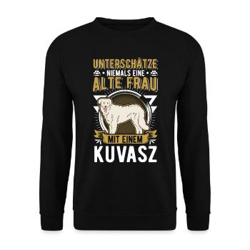 Kuvasz Alte Frau Ungarischer Kuvasz - Unisex Pullover - Schwarz - Vorne - Alina (178cm) & Michal (187cm)