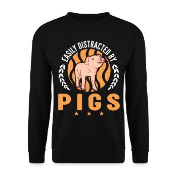 Easily distracted by Pigs Landwirt Schweine - Unisex Pullover - Schwarz - Vorne - Alina (178cm) & Michal (187cm)