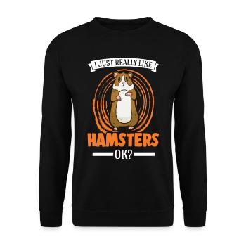 I just really like Hamsters Goldhamster Hamster - Unisex Pullover - Schwarz - Vorne - Alina (178cm) & Michal (187cm)