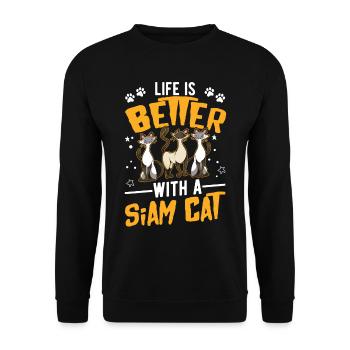 Life is better with a Siam Cat Siamkatze - Unisex Sweatshirt - black - Front - Alina (178cm) & Michal (187cm)