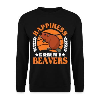 Happiness is being with Beavers Biber - Unisex Pullover - Schwarz - Vorne - Alina (178cm) & Michal (187cm)