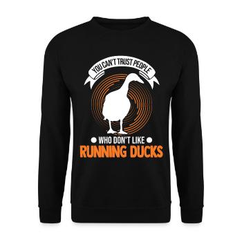 Indian Running Gift Running Duck - Unisex Sweatshirt - black - Front - Alina (178cm) & Michal (187cm)