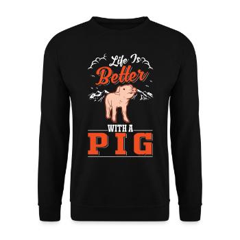 Life is better with a Pig pigs - Unisex Sweatshirt - black - Front - Alina (178cm) & Michal (187cm)