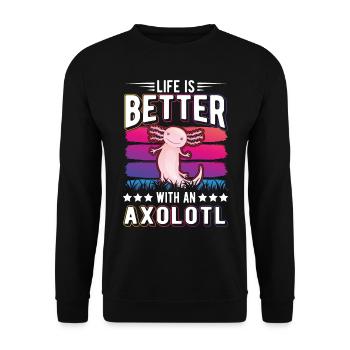 Life is better with an Axolotl Schwanzlurch - Unisex Sweatshirt - black - Front - Alina (178cm) & Michal (187cm)