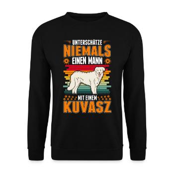Kuvasz Mann Ungarischer Kuvasz - Unisex Pullover - Schwarz - Vorne - Alina (178cm) & Michal (187cm)