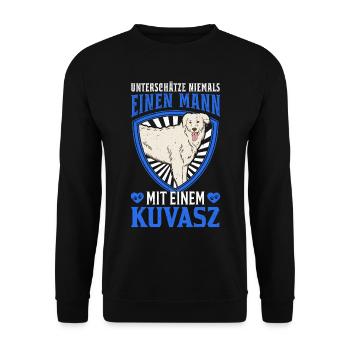 Kuvasz Mann Ungarischer Kuvasz - Unisex Pullover - Schwarz - Vorne - Alina (178cm) & Michal (187cm)