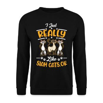 Ich mag einfach Siamkatzen Siamesische Katze - Unisex Pullover - Schwarz - Vorne - Alina (178cm) & Michal (187cm)