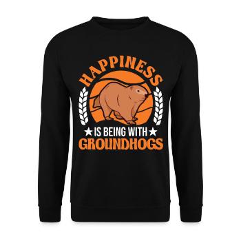 Happiness is being with Groundhogs Marmot - Unisex Sweatshirt - black - Front - Alina (178cm) & Michal (187cm)