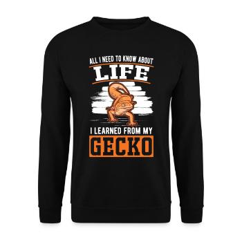 Gecko Geschenk Leopardgecko - Unisex Pullover - Schwarz - Vorne - Alina (178cm) & Michal (187cm)