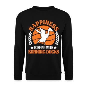 Happiness is being with Running Ducks Laufente - Unisex Sweatshirt - black - Front - Alina (178cm) & Michal (187cm)