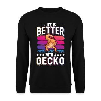 Life is better with a Gecko Leopard gecko - Unisex Sweatshirt - black - Front - Alina (178cm) & Michal (187cm)