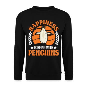 Happiness is being with Penguins Penguin - Unisex Sweatshirt - black - Front - Alina (178cm) & Michal (187cm)