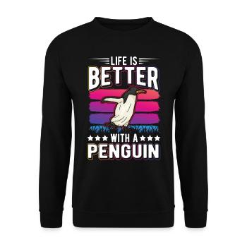 Life is better with a Penguin Pinguin - Unisex Pullover - Schwarz - Vorne - Alina (178cm) & Michal (187cm)
