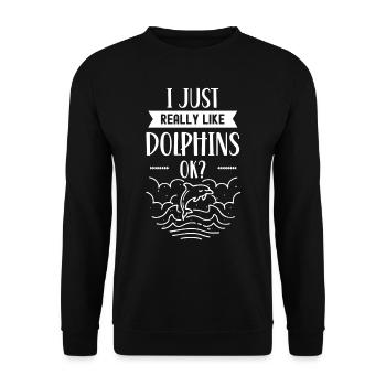 J’aime les dauphins Just Very Okay? Dauphin Dauphin - Sweat-shirt Unisexe - noir - Devant - Alina (178cm) & Michal (187cm)