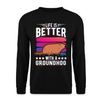 Life is better with a Groundhog Marmot - Unisex Sweatshirt - black - Front - Alina (178cm) & Michal (187cm)