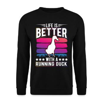 Life is better with a Running Duck Laufente - Unisex Sweatshirt - black - Front - Alina (178cm) & Michal (187cm)
