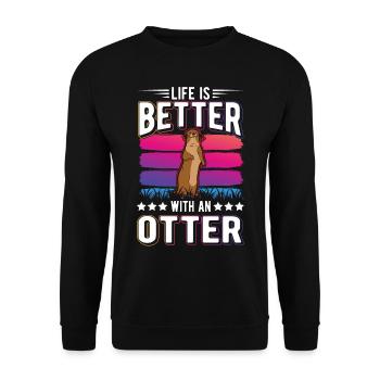 Life is better with an Otter Fischotter Seeotter - Unisex Pullover - Schwarz - Vorne - Alina (178cm) & Michal (187cm)