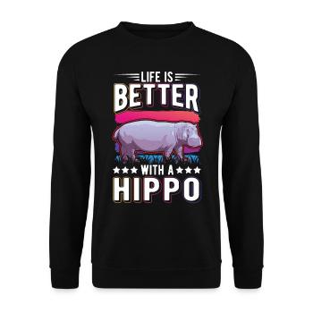 Life is better with a Hippo Nilpferd Flusspferd - Unisex Sweatshirt - black - Front - Alina (178cm) & Michal (187cm)