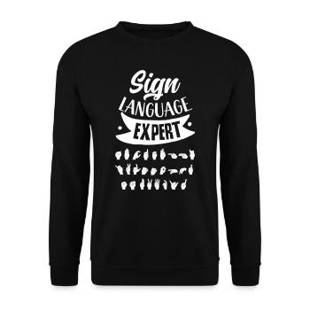 Gebärdensprache Experte Awareness Gestik Gebärden - Unisex Pullover - Schwarz - Vorne - Alina (178cm) & Michal (187cm)