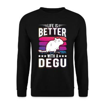 La vie est meilleure avec un Degu - Sweat-shirt Unisexe - noir - Devant - Alina (178cm) & Michal (187cm)