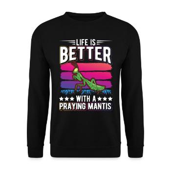Gottesanbeterin Mantis Fangschrecke - Unisex Pullover - Schwarz - Vorne - Alina (178cm) & Michal (187cm)