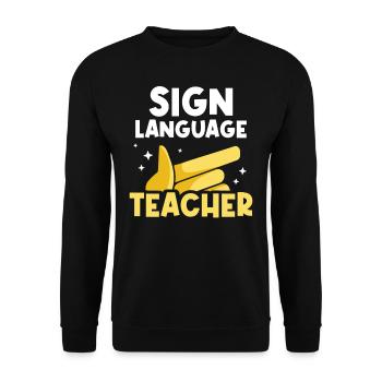 Gestes d’un enseignant en langue des signes Signes de sensibilisation - Sweat-shirt Unisexe - noir - Devant - Alina (178cm) & Michal (187cm)