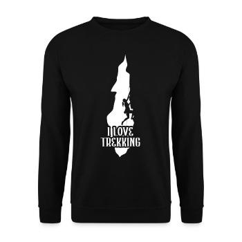 Ich Liebe Trekking Wanderung Wanderer Wandern - Unisex Pullover - Schwarz - Vorne - Alina (178cm) & Michal (187cm)
