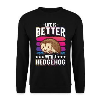Life is better with a Hedgehog Igel - Unisex Sweatshirt - black - Front - Alina (178cm) & Michal (187cm)