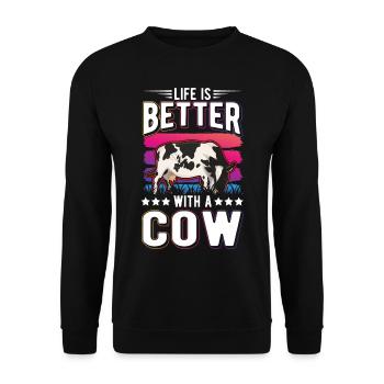 Life is better with a Cow Cattle Breeder Cows Cow - Unisex Sweatshirt - black - Front - Alina (178cm) & Michal (187cm)