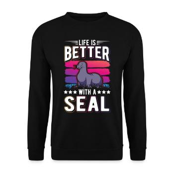 La vie est meilleure avec un phoque phoque lion - Sweat-shirt Unisexe - noir - Devant - Alina (178cm) & Michal (187cm)