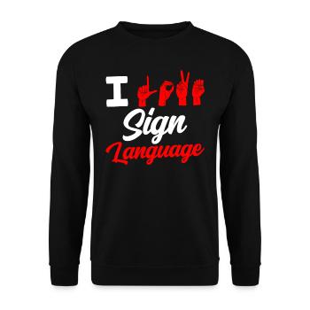 J’aime la sensibilisation aux signes en langue des signes - Sweat-shirt Unisexe - noir - Devant - Alina (178cm) & Michal (187cm)