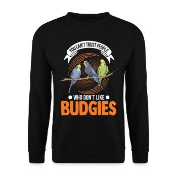 Budgie Gift Welli Cockatiel - Unisex Sweatshirt - black - Front - Alina (178cm) & Michal (187cm)