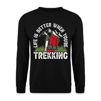La vie est meilleure lorsque vous faites de la randonnée en trekking - Sweat-shirt Unisexe - noir - Devant - Alina (178cm) & Michal (187cm)