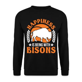 Buffalo Lucky Bison Water Buffalo - Unisex Sweatshirt - black - Front - Alina (178cm) & Michal (187cm)